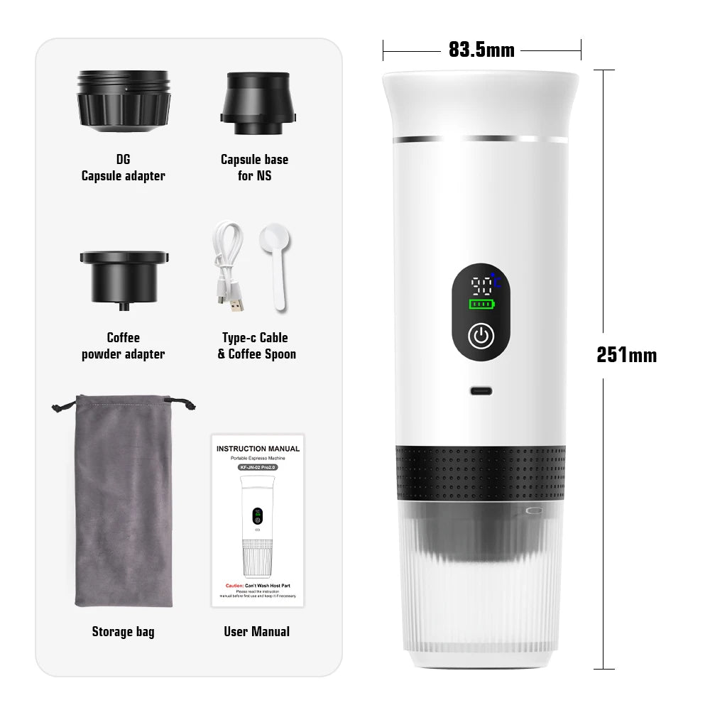 Foombthe Portable Espresso Coffee Machine With Digital Display 3-in-1 Capsule Coffee Maker for Car & Home Camping Coffee Maker