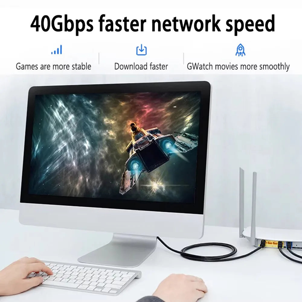 Rj45 Cat 8 Ethernet Cable Flat Cat8 Network Cable LAN Internet 40Gbps 2000Mhz For Router Ps4 PC Laptop 0.5m - 5m 10m 15m 20m 30m