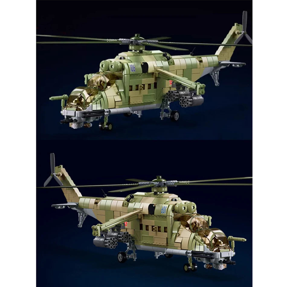 Sluban MI-24 Gunship New Military Helicopter Building Blocks Set Modern Armed Forces Model DIY Bricks Kit for Kids Birthday Toys