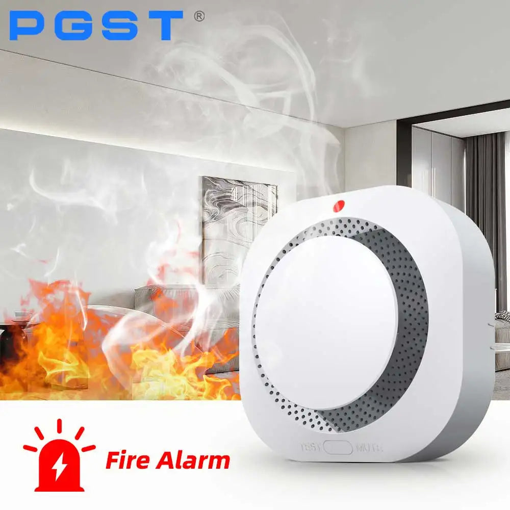 PGST Wireless Smoke Detector 433MHz Fire Alarm Sensor Home Security Alarm System Connects to Alarm Host
