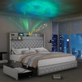 LED Bed Frame with Galaxy Star Projector, 2 Drawers, 52" PU Headboard with Charging Station, Noise Free, No Box Spring