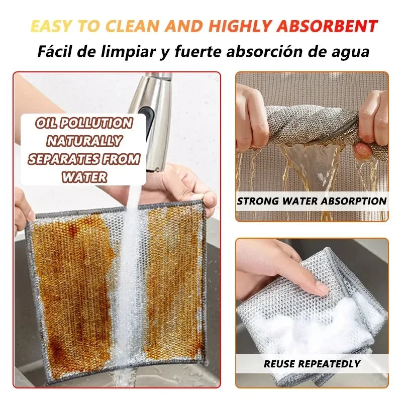 Kitchen Steel Wire Scrubber Oil Repellent Dish Washing Cloth Reusable Pot Friendly Cleaning Scourer Pad