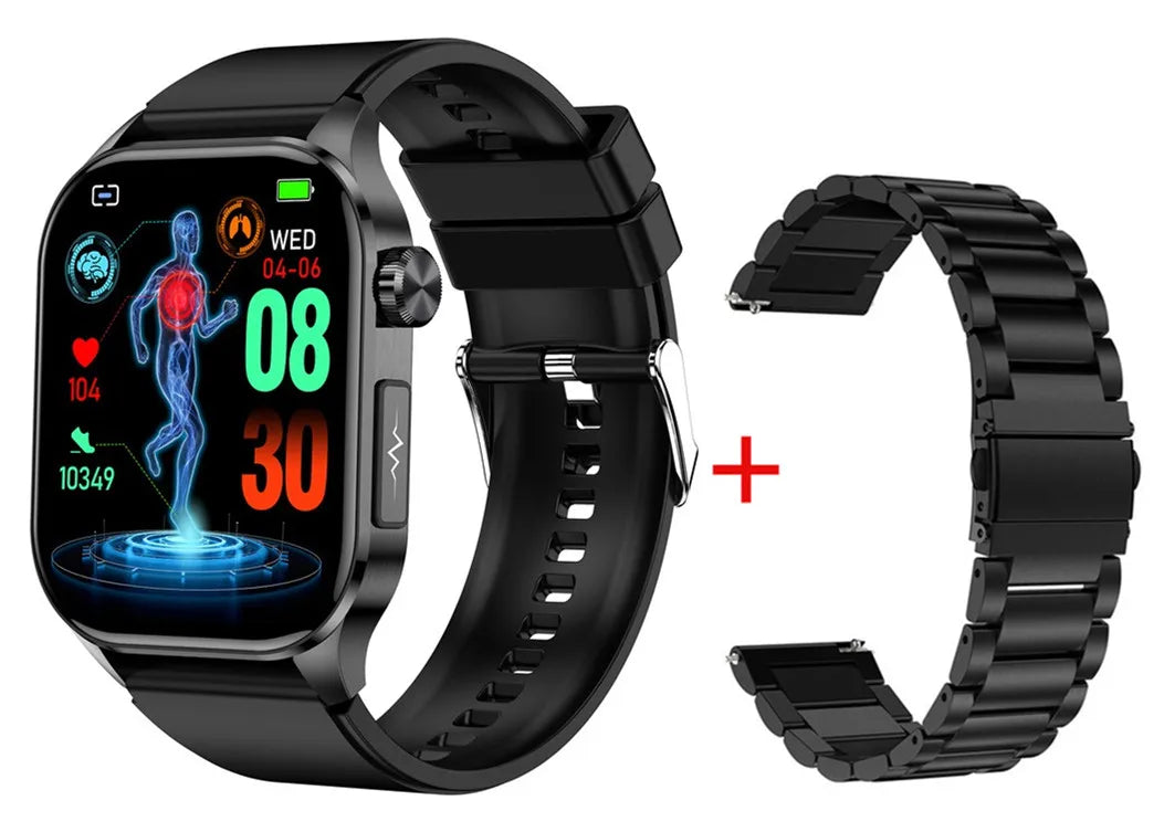 ET580 Smart Watch Men 2.04inch AMOLED Large Screen Bluetooth Call ECG Blood Pressure Oxygen Health Monitor SOS Smartwatch