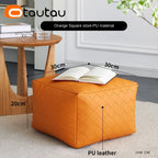 OTAUTAU Faux Leather Square Plaid Pouf Ottoman Stool Door Side Footrest Footstool Floor Seat Beanbag Futon with Filler JD012