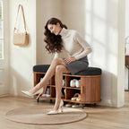 43.3 inch Shoe Storage Bench, 3 Tier Shoe Rack Bench Organizer with Storage, Cushion and Sliding Door Removable