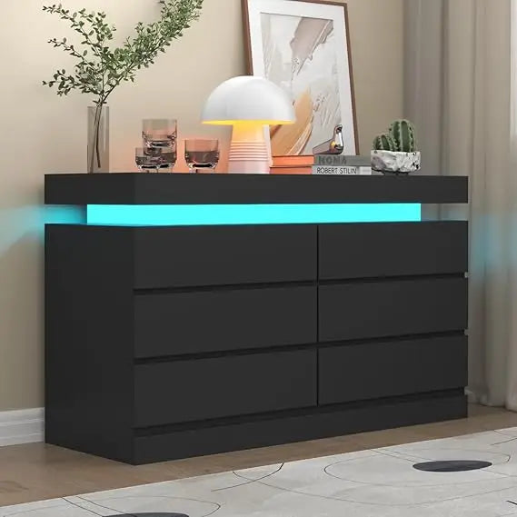 12 Drawer Dresser with Power Outlet, Dresser with LED Light, Modern Chest of Drawers for Closet, Double Wide Drawer Organizer Ca