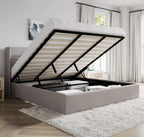 King Size Lift Up Storage Bed/Modern Wingback Headboard/Upholstered Platform Bed Frame/Hydraulic Storage/No Box Spring Needed/Wo