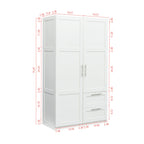 High wardrobe and kitchen cabinet with 2 doors, 2 drawers and 5 storage spaces,white