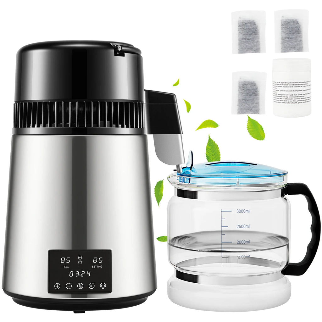 SucceBuy 4L Water Distiller Purifier Filter Dispenser Drink Bottle Softener Dual Temp Display Overheat Protection Home Appliance