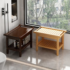 Anti-Slip Bamboo Shower Stool Waterproof Bathroom Bath Bench for Foot Washing or Entryway Shoe Changing Seat