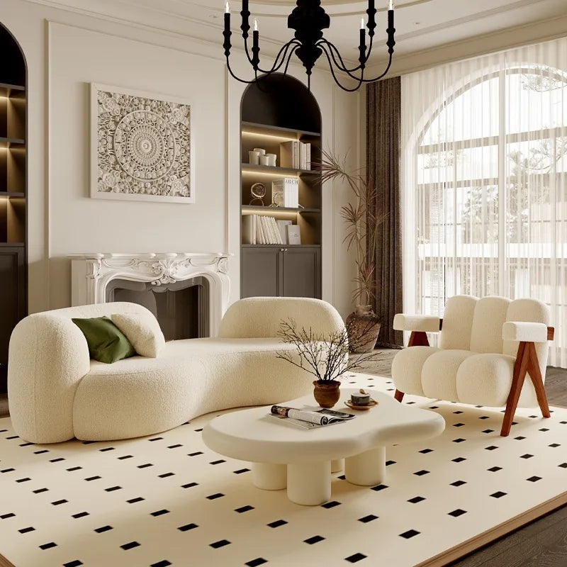 (VIP1) Cream style sofa modern simple living room small apartment reception lounge area fabric sofa