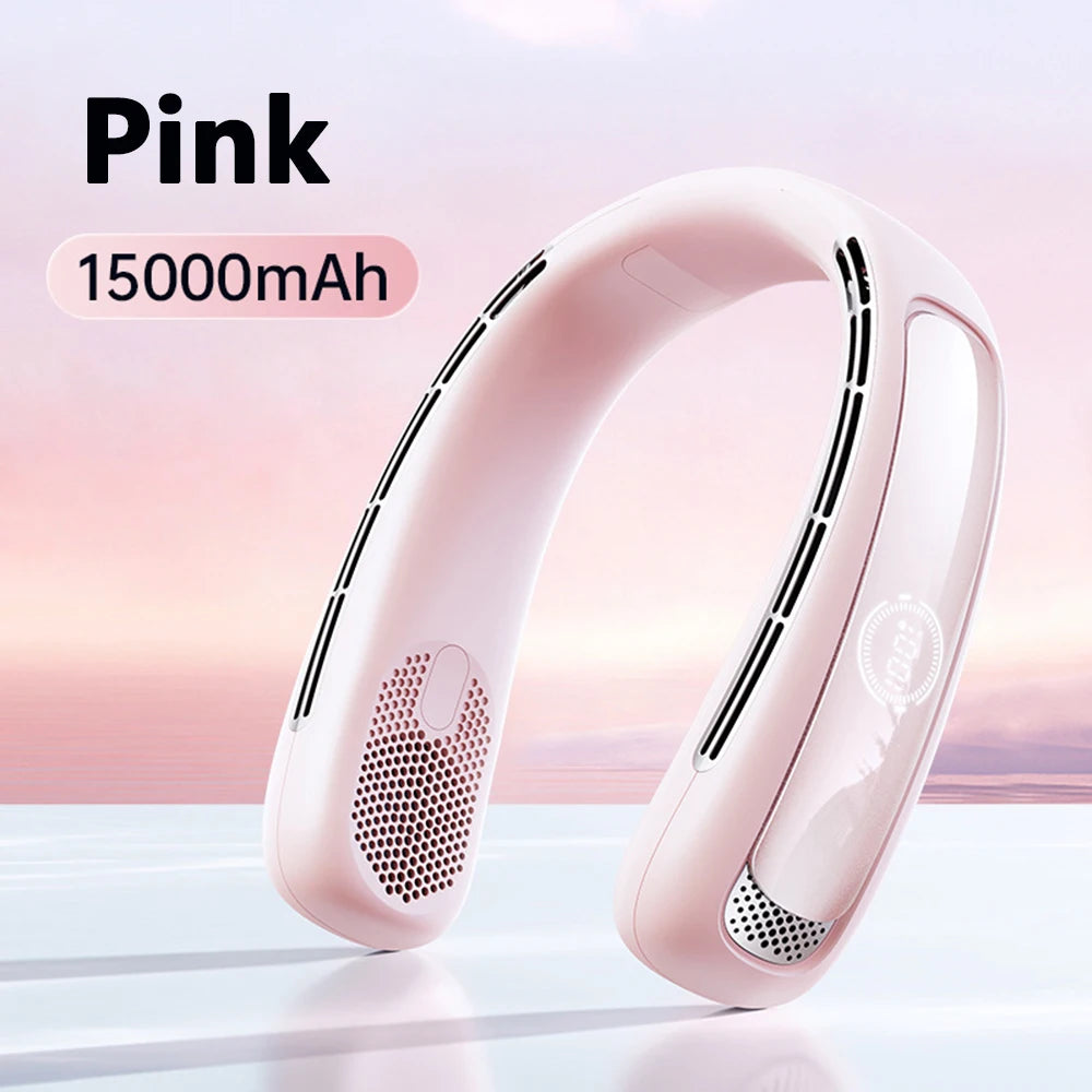 15000mah Portable Neck Fan Smart Digital Display USB Rechargeable Outd