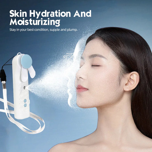 Portable Handheld Mist Fan - USB Rechargeable 2-in-1 Air Cooler & Facial Humidifier | AlluCanFind