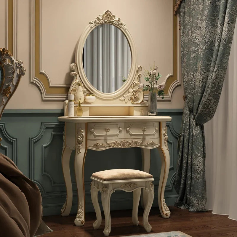 Luxury Nordic Dressing Table Mirror Vintage Bedroom Make Up Dresser Table Drawer Storage Vanity Tocador De Maquillaje Furniture
