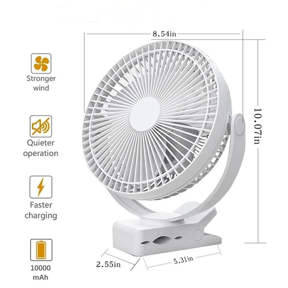 10000mAh 8 Inch Rechargeable Battery Operated Clip on Fan, Air Circula