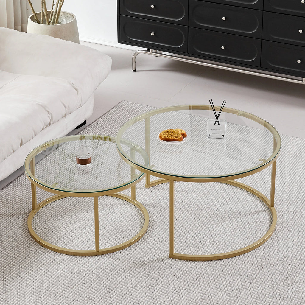 2Pcs Coffee Table Round 2 in 1 End Side Table Desk Nordic Marble Glass Home Sofa Tables Living Room Luxury Side Tables 60CM/80CM