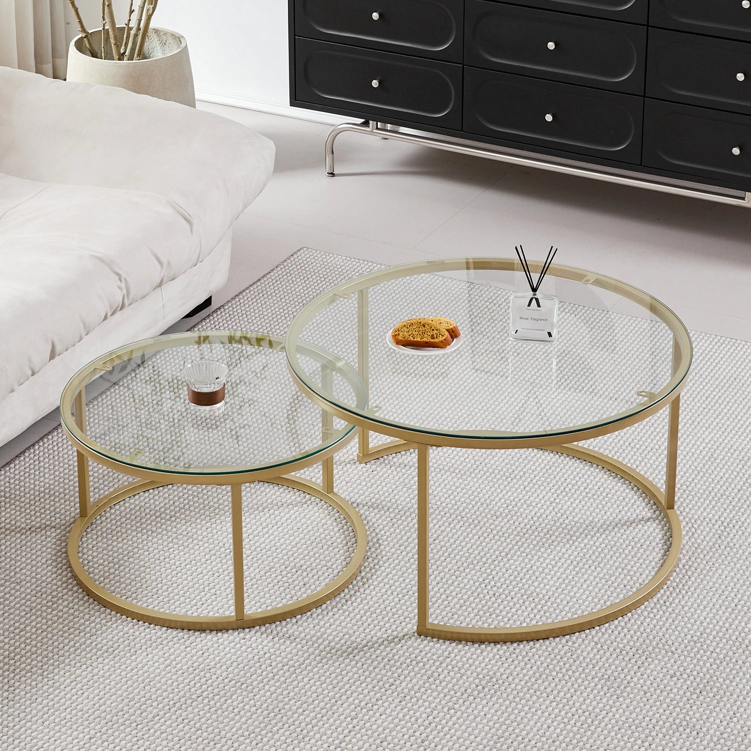 2Pcs Coffee Table Round 2 in 1 End Side Table Desk Nordic Marble Glass Home Sofa Tables Living Room Luxury Side Tables 60CM/80CM