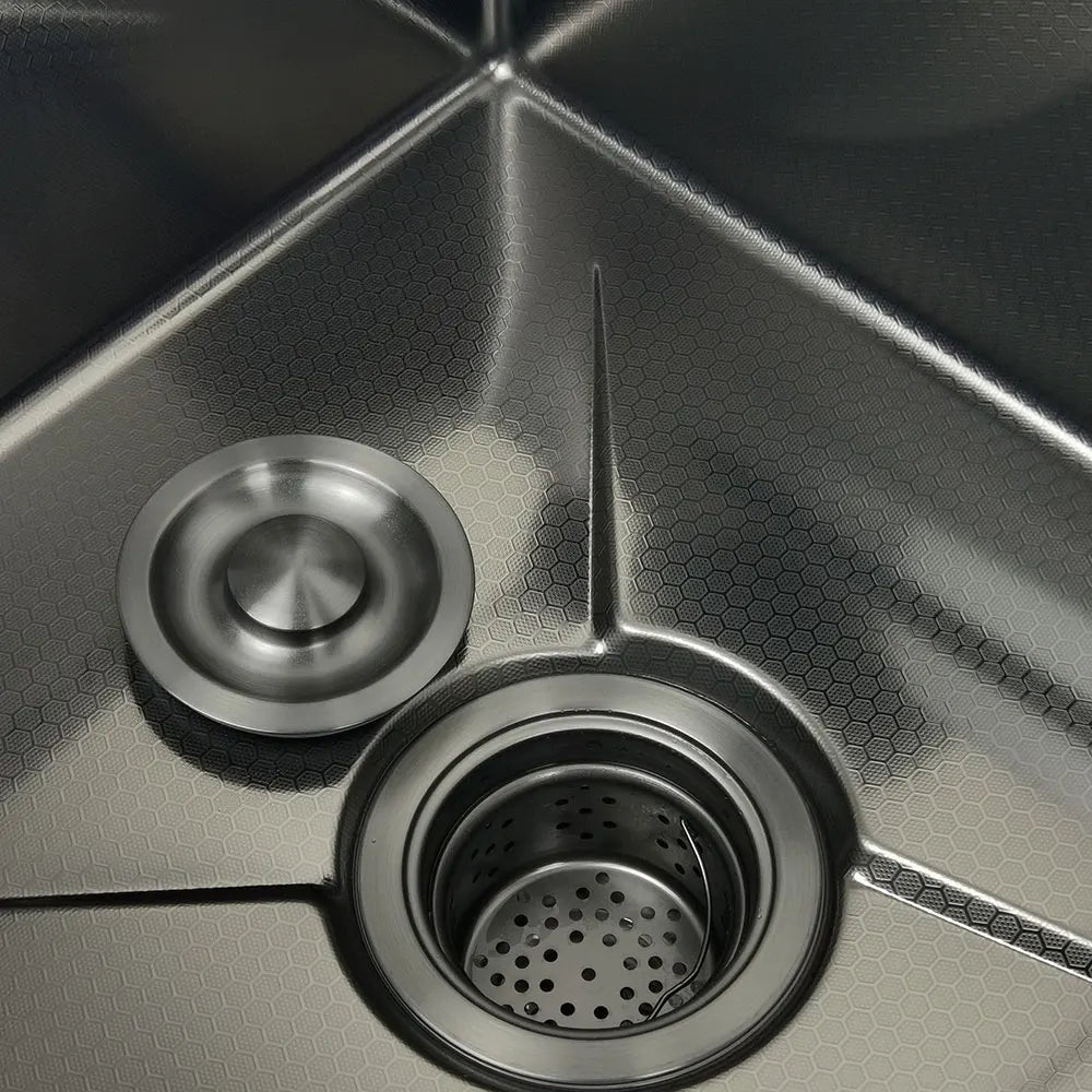 kitchen sink waterfall faucet honeycomb anti-scratch nano technology left drain Stainless Steel sinks 4 function kitchen faucet