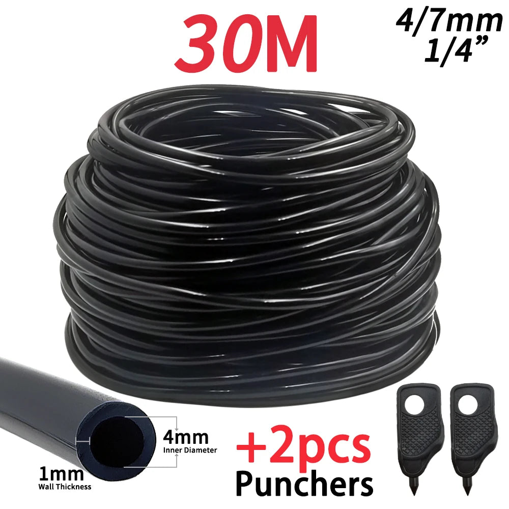 5M-30M Outdoor Misting Cooling System Garden Irrigation Watering 1/4'' Brass Atomizer Nozzles 4/7mm Hose for Patio Greenhouse