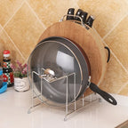 Stainless Steel Pan Pot Cover Lid Rack Sundries Organizer Kitchen Knife& Vegetable Cutter& Cutting Board Storage Rack Home Tool