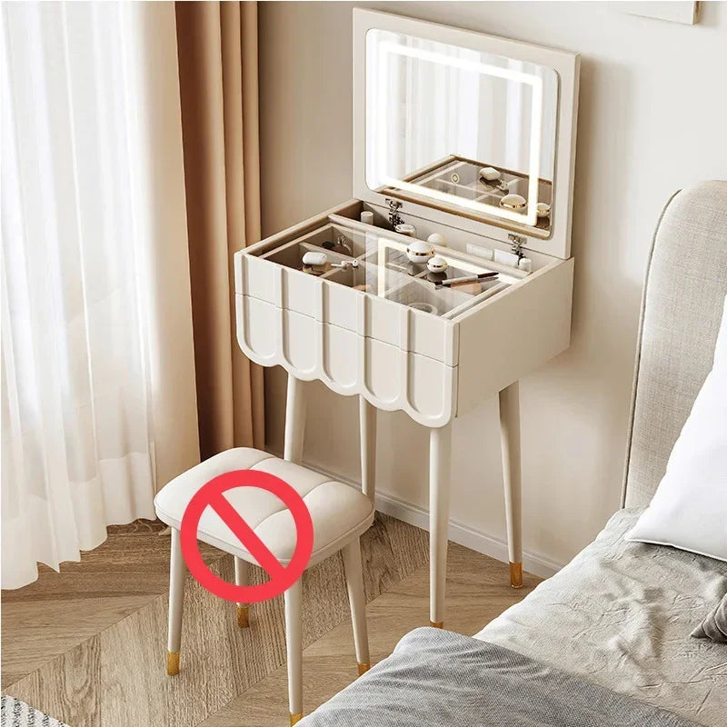 French Foldable Cover Dressing Table Simple Mini Storage Makeup Vanity Table with Mirror Modern Dressers for Bedroom Furniture