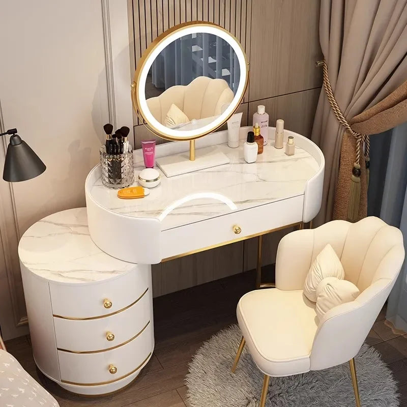 Pink White Vanity Table Women Luxury Nail European Big Stool Study Dressing Table Organizer Mesa De Maquillaje Home Furniture