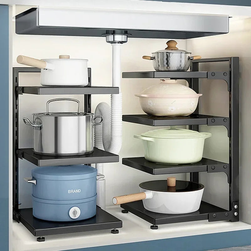 Multi-layer Kitchen Storage Racks Sewer Cabinet Layered Pot Rack Table Corner Holder Pot Pan Organizers Home Kitchen Accesories