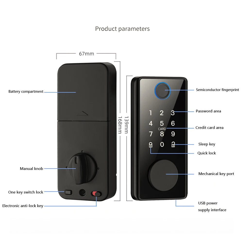 Tuya Smart Deadbolt Lock - Keyless Fingerprint Keypad Bluetooth for Front Door, Home/Apartment | AlluCanFind