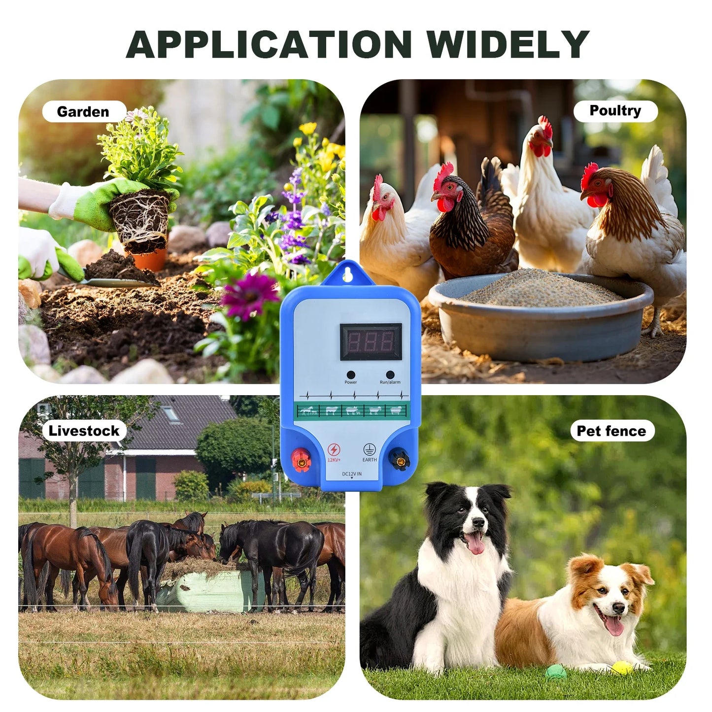 15KM Solar Electric Fence Energizer High-voltage Pulse Controller Shepherd Farm Animal Horse Cattle Poultry Livestock Fence Tool