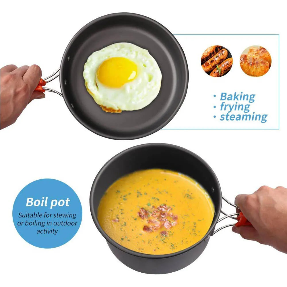 1PCS Camping Cookware Kit Outdoor Cooking Set Aluminum Pot Equipment Travel Tableware Kitchen for Hiking Picnic BBQ