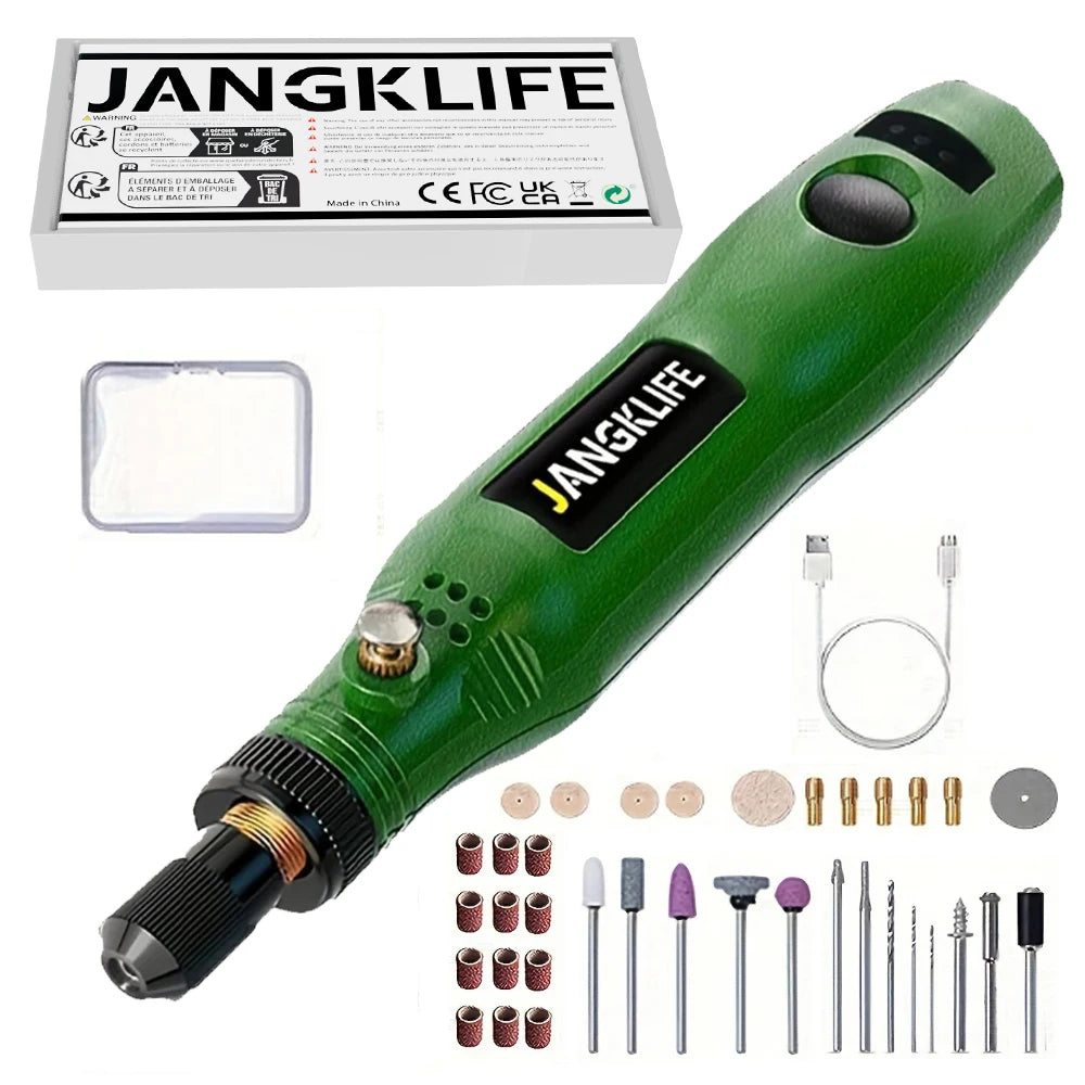 JANGKLIFE USB Cordless Rotary Tool Kit Woodworking Engraving Pen DIY For Jewelry Metal Glass Mini Wireless Drill