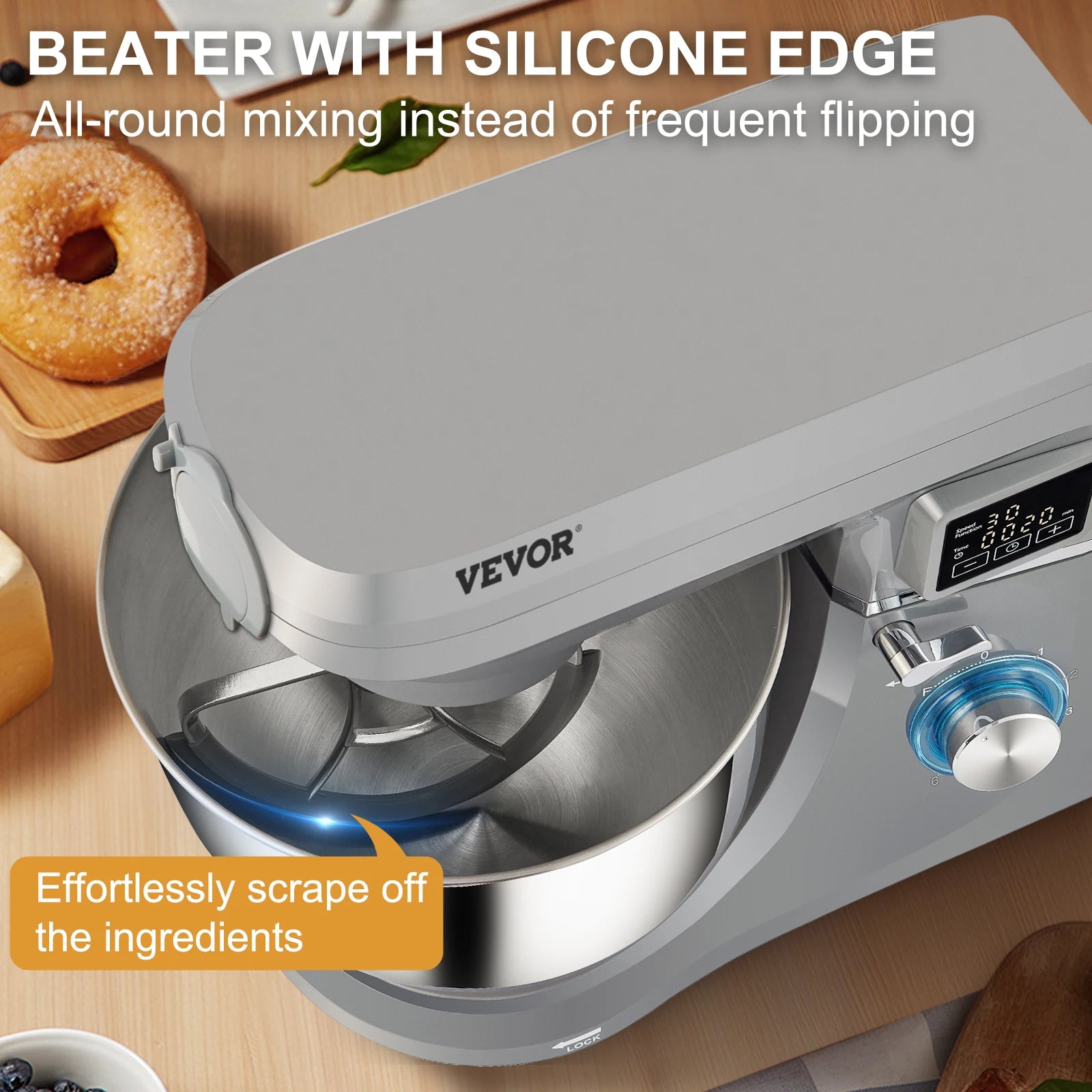 SucceBuy 5 IN 1 Stand Mixer Multifunctional Electric Mixer with 6 Speeds LCD Screen Timing 7.4 Qt Stainless Bowl Dough Hook