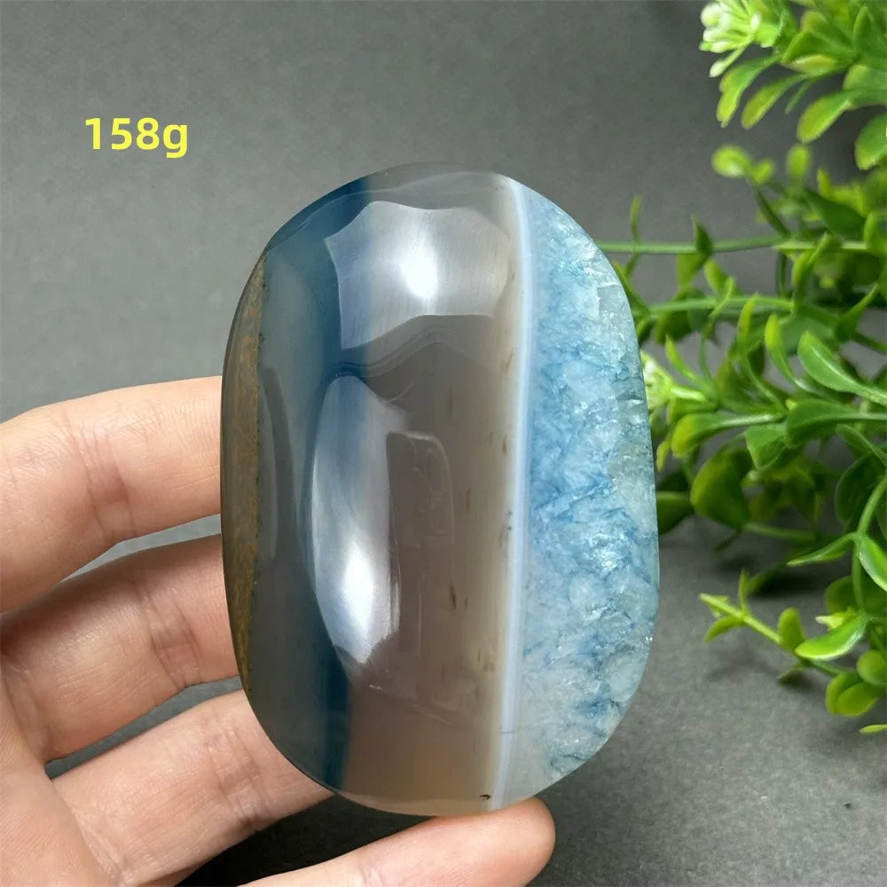 Natural Blue Agate Palm Play Healing Spiritual Meditation Chakra Witchcraft Prayer Energy Feng Shui Home Decor Gift