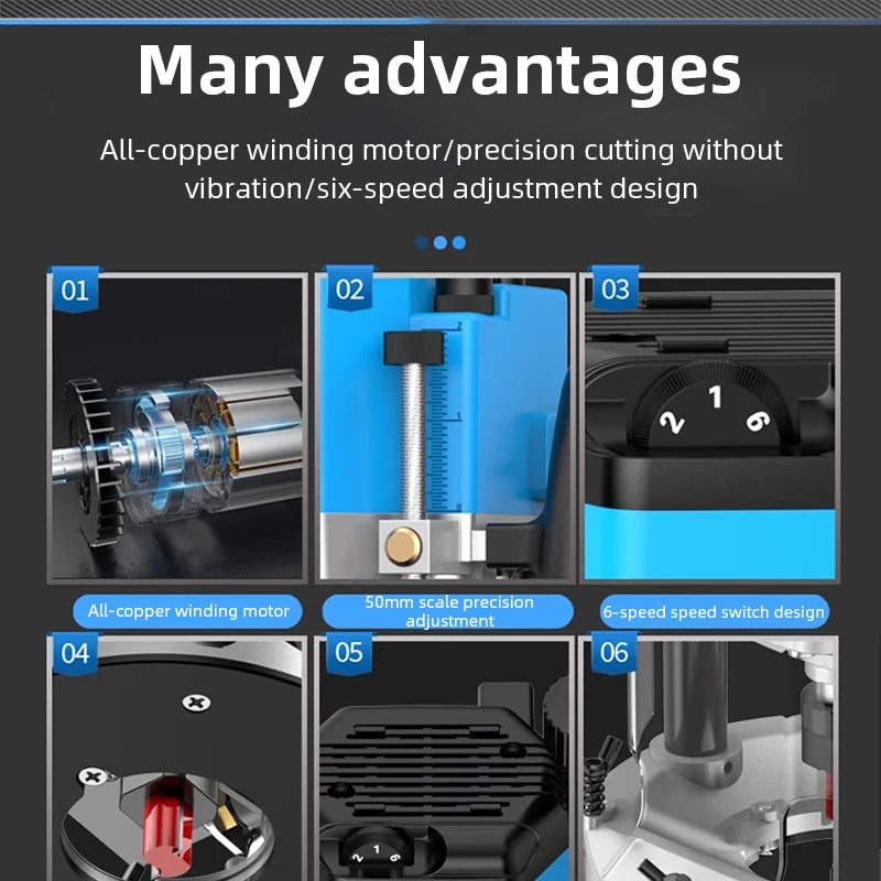 2200W Electric Trimmer Wood Milling Trimming Engraving Slotting Machine Power Carpentry Tool Trimming Machine Router Tool