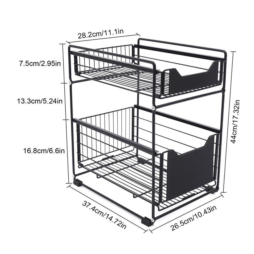 Double-Layer Large Storage Rack Space Saving Rack Organizer Hidden Push-Pull Drawers for Sink Countertops Corners