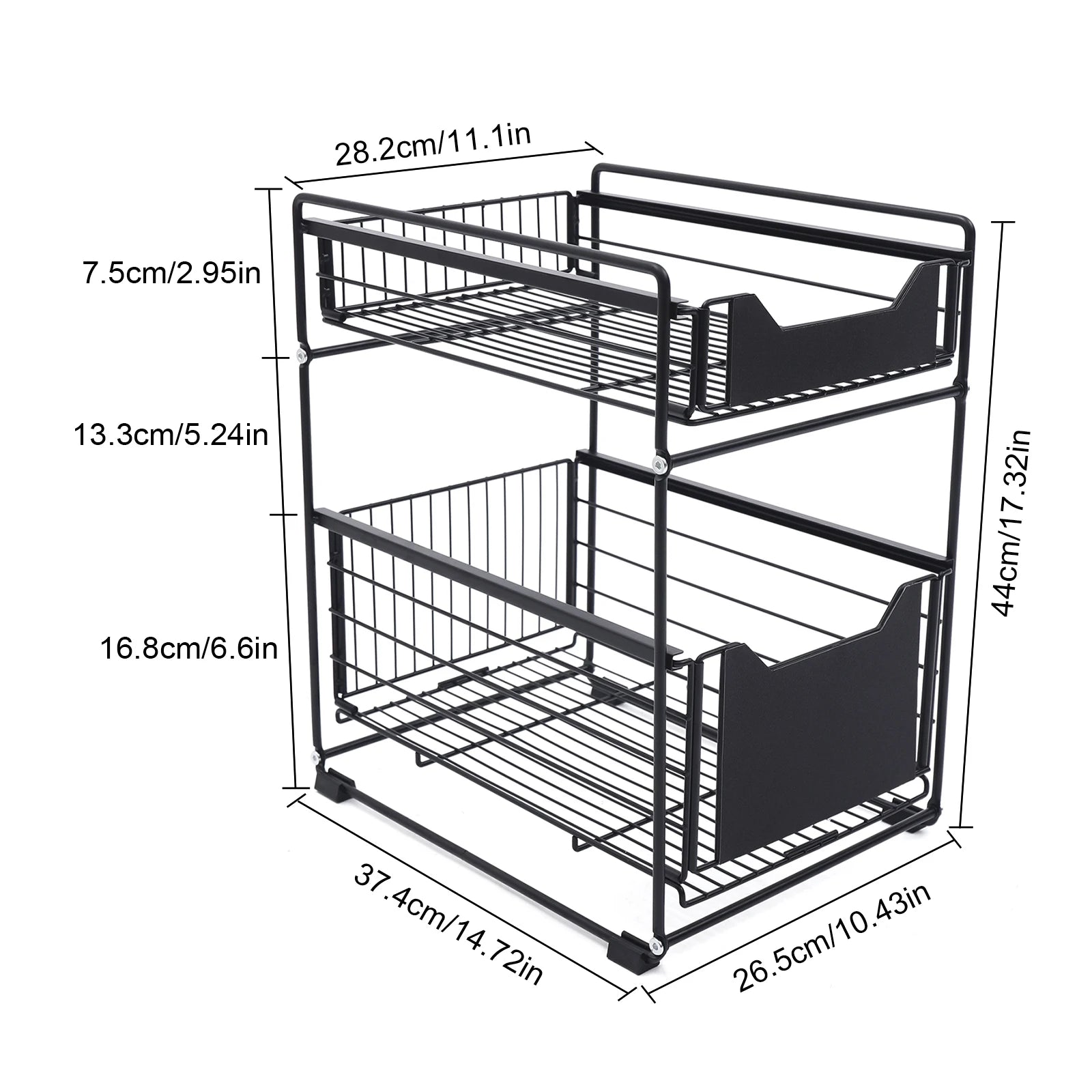 Double-Layer Large Storage Rack Space Saving Rack Organizer Hidden Push-Pull Drawers for Sink Countertops Corners