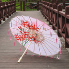 82cm Pink Flowers Silk Decorative Umbrella Han Cos Props Tassel Umbrella Ancient Chinese Classic Oil Paper Parasol