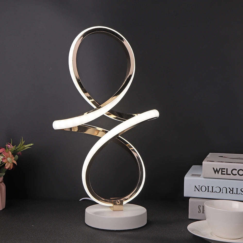 Modern Spiral LED Table Lamp Metal Bedroom Bedside Desk Lights Home Living Study Room Eye Protection Reading Night Lighting
