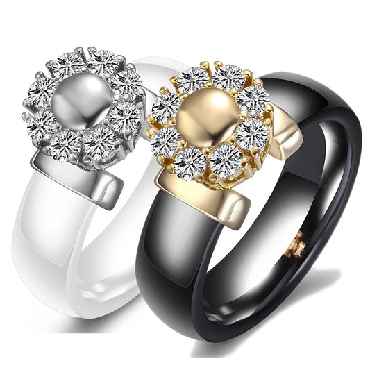 Luxury Sunflower Zircon Ceramic Ring - Titanium Steel Metal Finger Jewelry for Women & Girls | AlluCanFind