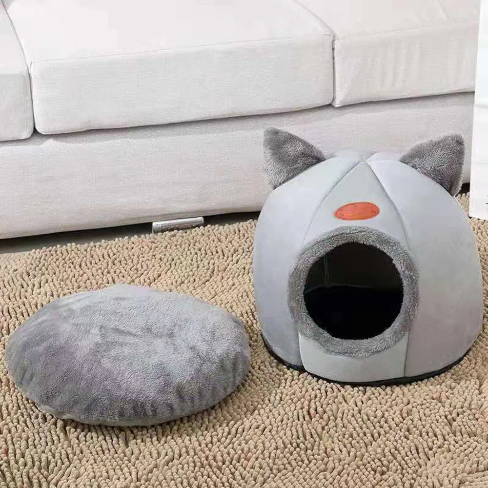 Cozy Pet Bed with Cat Ears - Warm & Soft, Machine Washable for Small to Large Cats | AlluCanFind