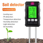 6 in 1 High Accuracy Soil Tester pH Temperature Humidity Sunlight Air Moisture Nutrient Fertility Meter Gardening Planting Tool