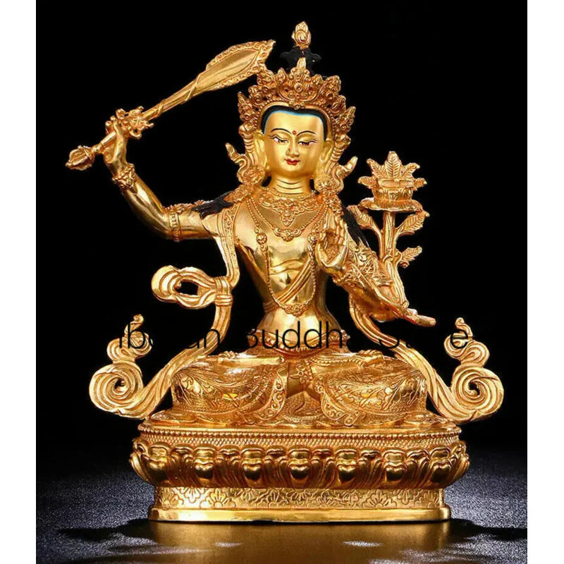 8.5" Antique Handpainted bronze gilt Manjushri Buddha statue Bodhisattva Tara