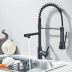 Black Pull Down Kitchen Faucet Dual Spout 360° Rotation Hot Cold Water Mixer Tap Single Handle Deck Mounted Kitchen Sink Crane