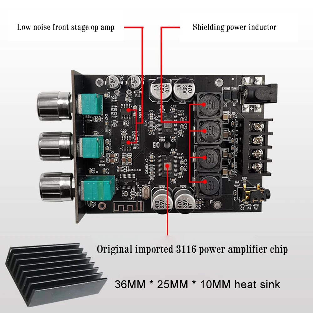 ZK-1002T CS8673E Bluetooth 5.0 HIFI 2.0 Channel Power Audio Stereo Amplifier Board 2*100W Module TREBLE Bass Note Tuning AMP