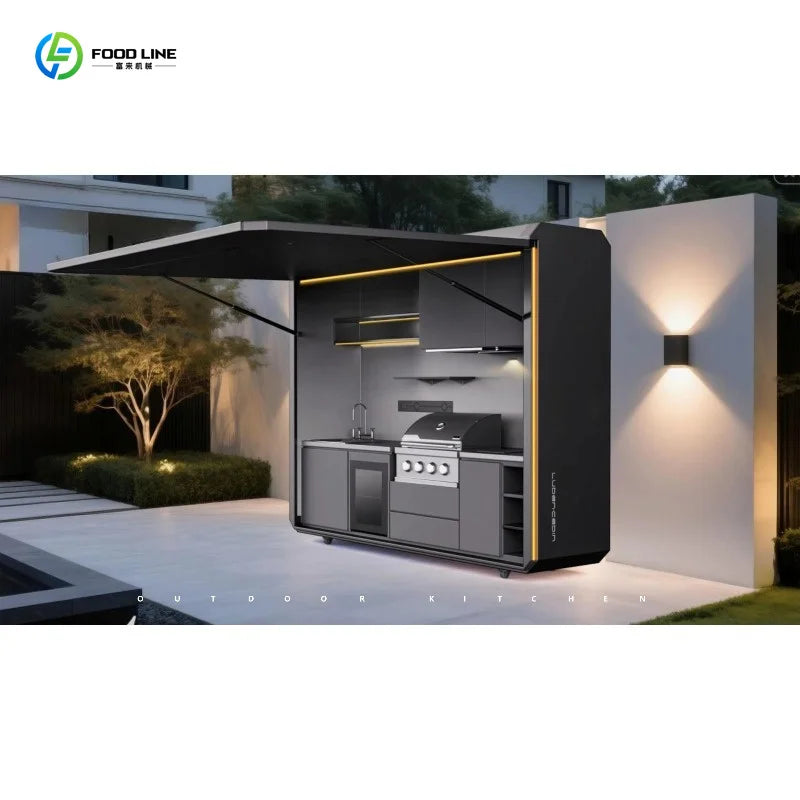 Customized stylish electric outdoor kitchen combined sink and fridge quick installation for backyard gatherings