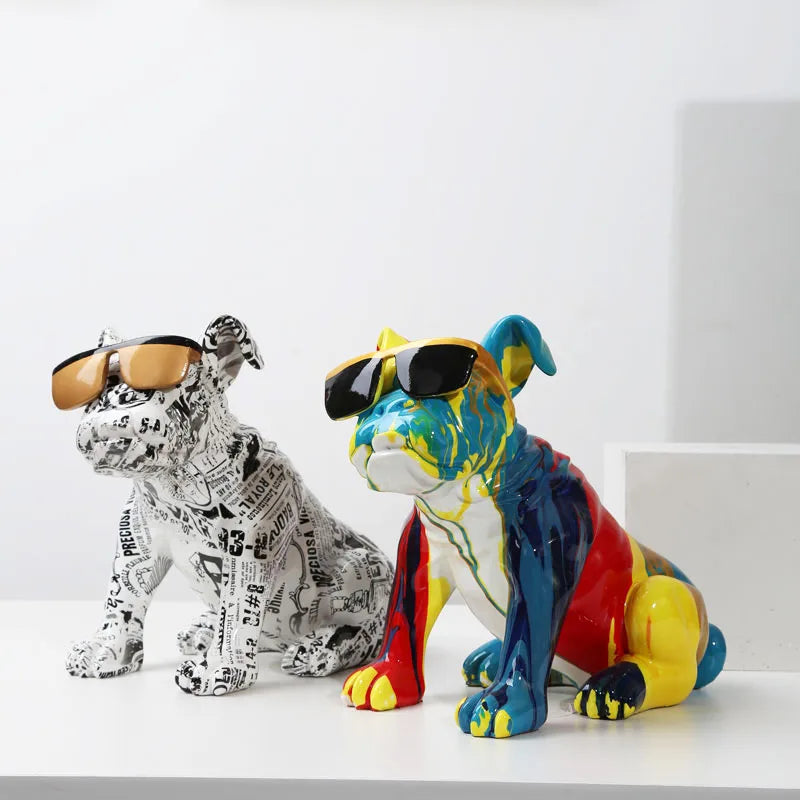 Creative Painting Art English Bulldog Resin Crafts Home Decoration Wine Cabinet Office Decor Resin Crafts Gift Anime Ornaments