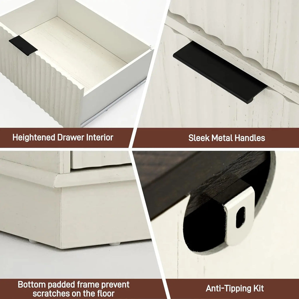 Fluted 7 Drawers Dresser for Bedroom, 63" Wood Dresser with Power Outlet and Deep Drawers, Wide Chest of Drawers