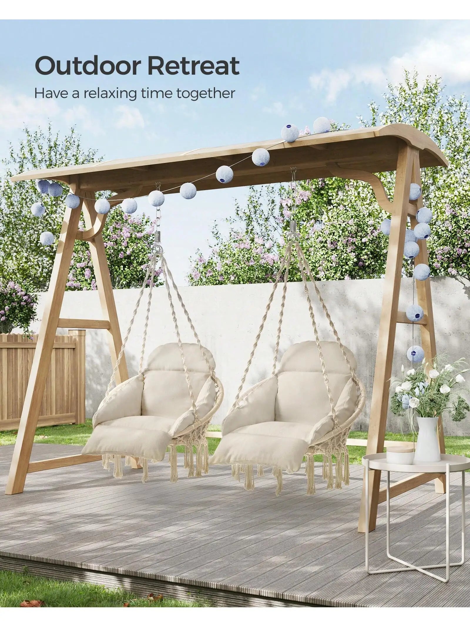 SONGMICS Hanging Chair, Hammock Chair with Large, Thick Cushion, Boho Swing Chair for Bedroom, Patio, Balcony, Garden