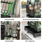 2-Tier Kitchen Dish Drying Rack, Bowl Tableware Drainer with Chopsticks Knife Fork & Cup Storage Holder