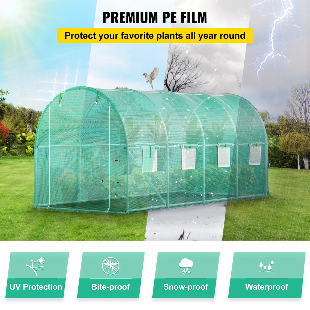 VEVOR Walk-in Tunnel Greenhouse Galvanized Frame & Waterproof Cover 15x7x7/10x7x7/20x10x7/12x7x7 ft Greenhouses & Cold Frames